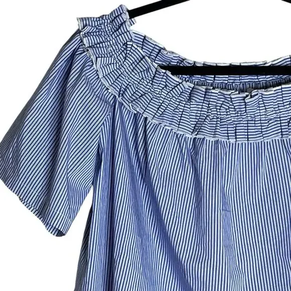 Vineyard Vines Off Shoulder Top XL Blue White Striped Cropped Cotton Stretch - Picture 2 of 8